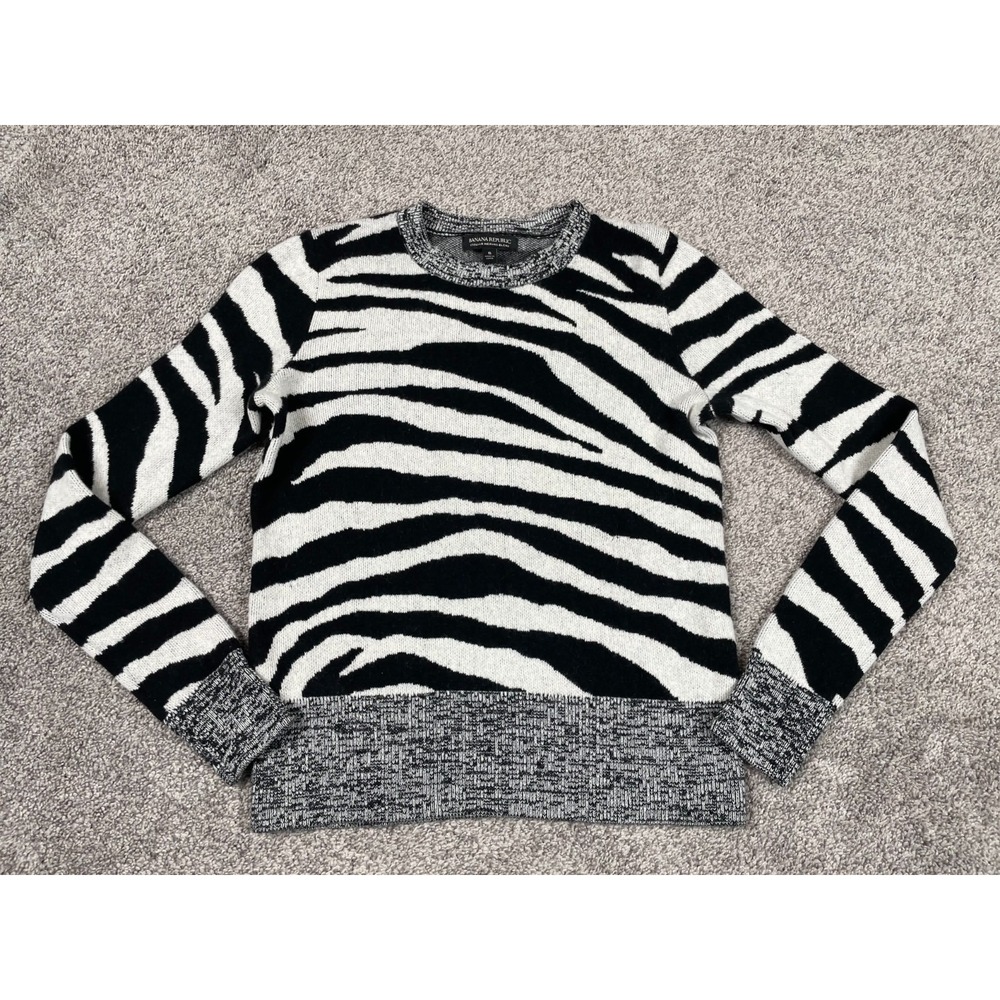 Banana Republic Sweater Womens Small Italian Merino Blend Zebra Print Funky Soft